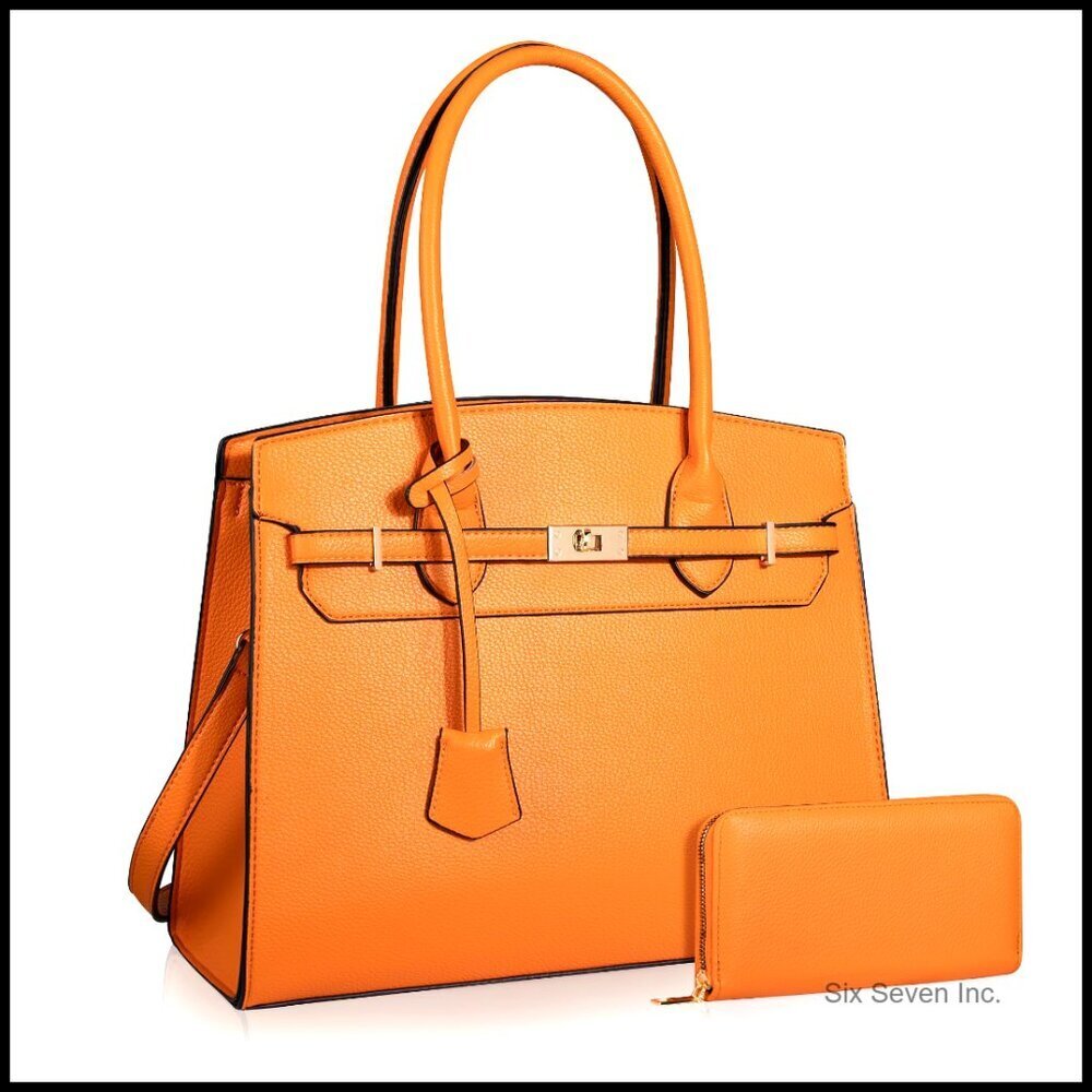 Classic Vegan Leather Shoulder Bag Satchel with Wallet Adjustable Strap Work